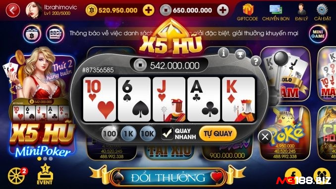 Nổ hũ lớn cùng game bài Mini Poker phiên bản online