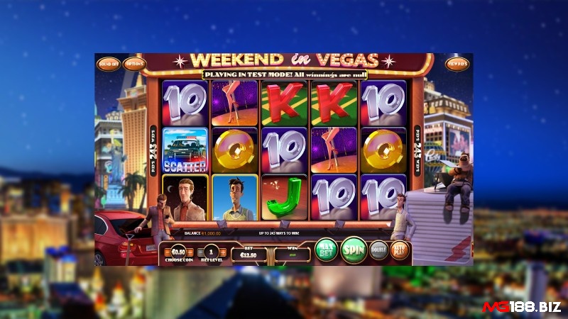 Giao diện chính của slot game Weekend in Vegas với các biểu tượng đặc trưng