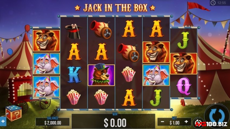 Giao diện chính của Jack in the Box với các biểu tượng đặc trưng