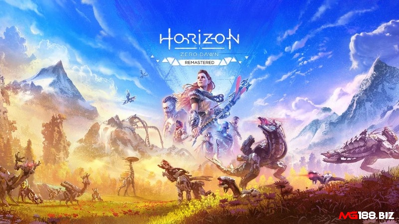 Aloy sử dụng cung huyền thoại chiến đấu với quái vật máy móc trong Horizon Zero Dawn