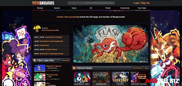 Newgrounds.com gây thích thú với trẻ nhỏ bởi giao diện hoạt hình bắt mắt